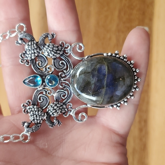 New Labradorite & Blue Topaz 925 Silver Statement Necklace. - Picture 12 of 15